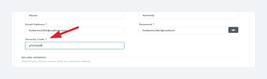 Pasting the email confirmation code into the Security Code field
