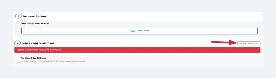 Click Add New Card in InterServer payment options